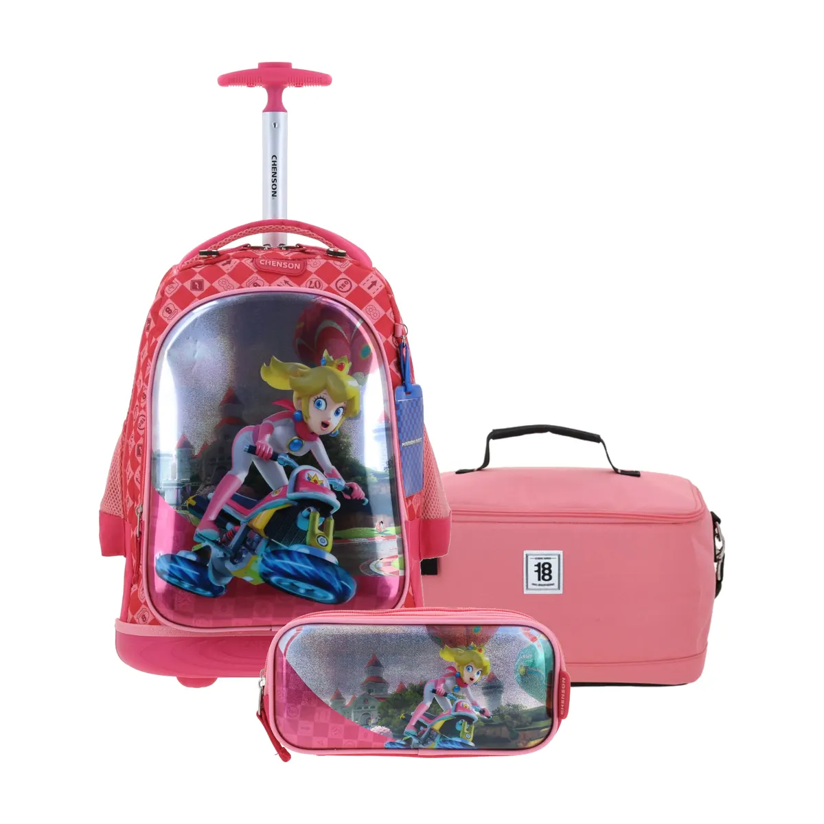 Kit Escolar Mario Bros by Chenson Rosa (Mochila con Ruedas + Lonchera 1818 + Lapicera) | Primaria - Modelo MB66278-137