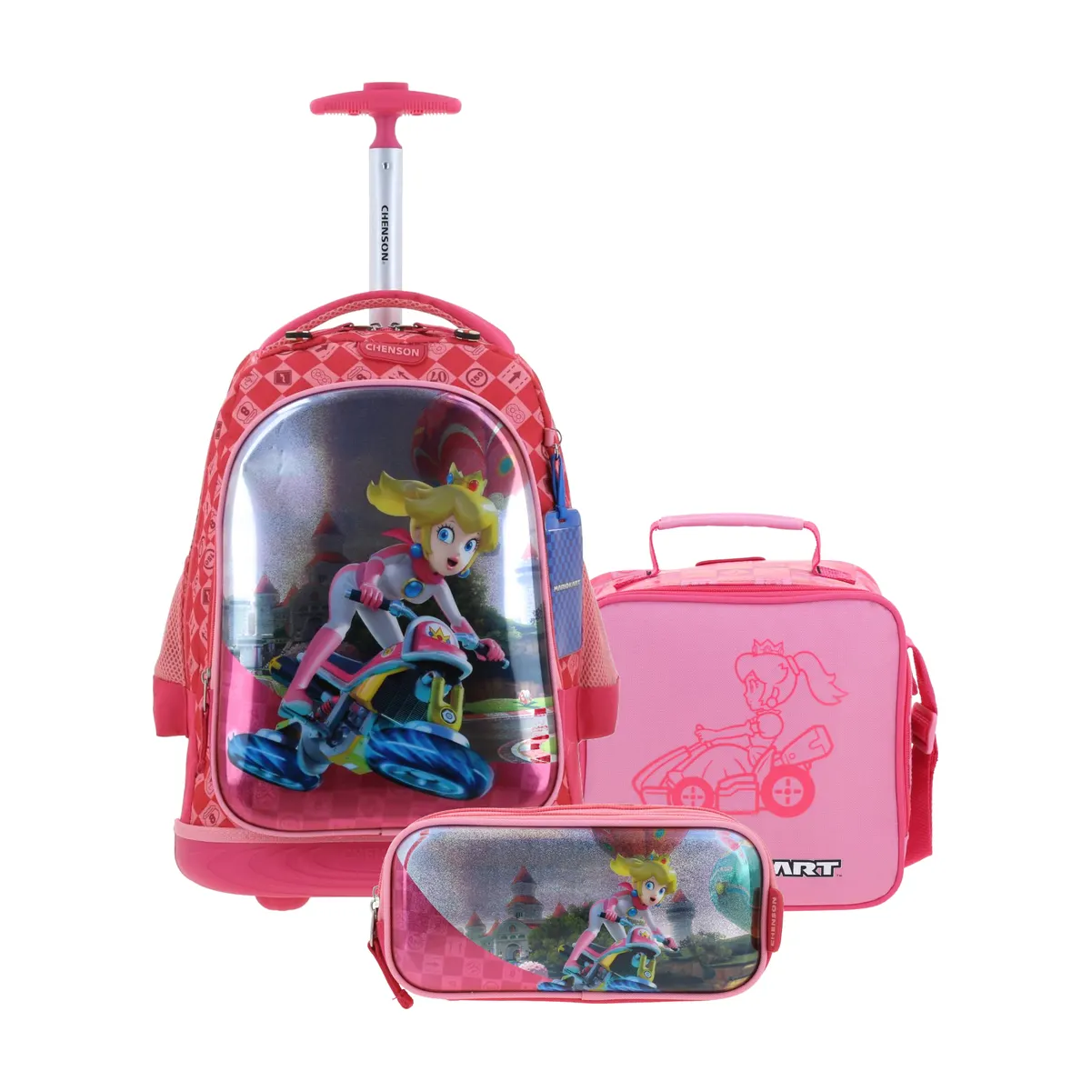 Kit Escolar Mario Bros by Chenson Rosa (Mochila con Ruedas + Lonchera + Lapicera) | Primaria - Modelo MB66278-276
