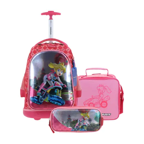 Kit Escolar Mario Bros by Chenson Rosa (Mochila con Ruedas + Lonchera + Lapicera) | Primaria - Modelo MB66278-276
