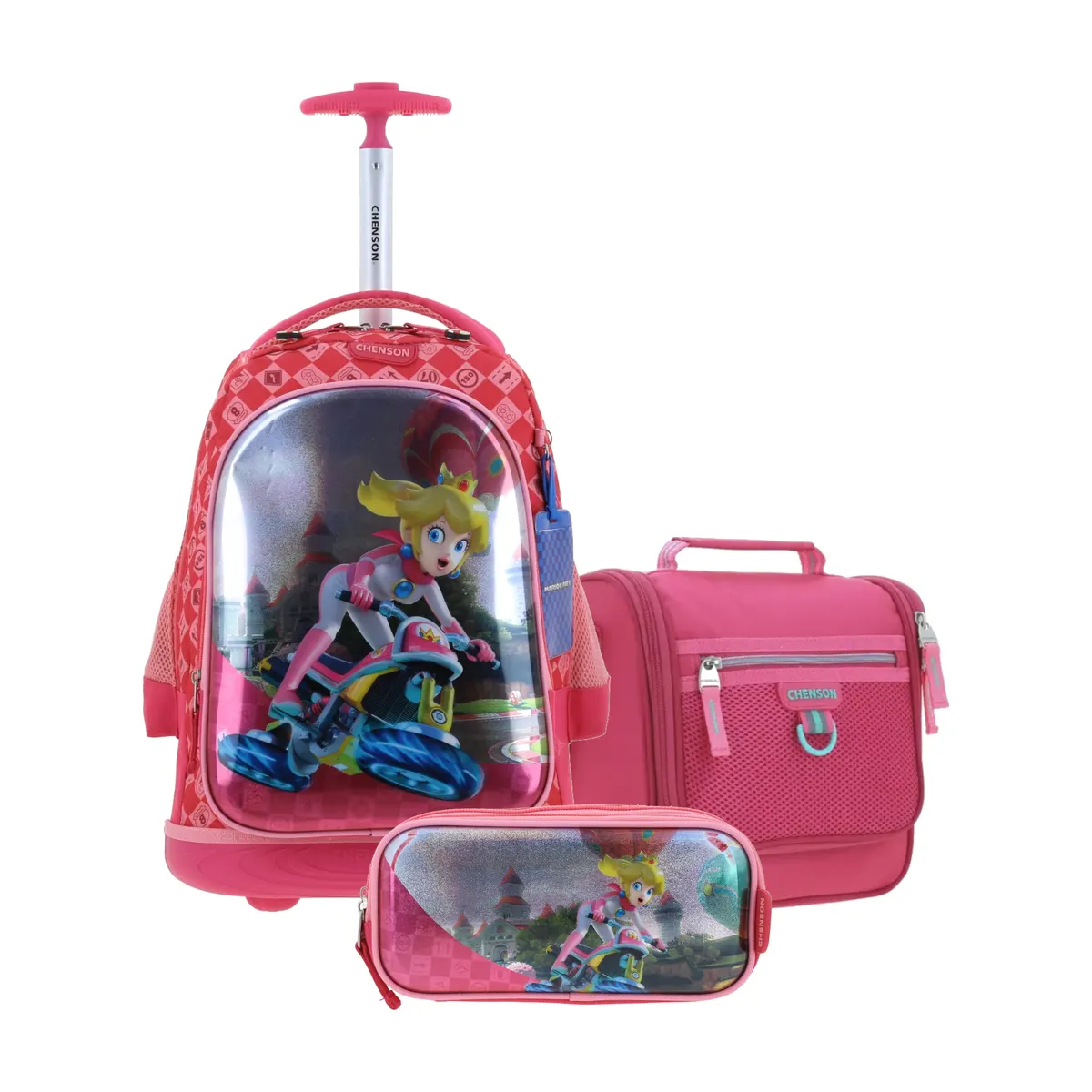 Kit Escolar Mario Bros by Chenson Rosa (Mochila con Ruedas + Lonchera Chenson Clásico + Lapicera) | Primaria - Modelo MB66278-492
