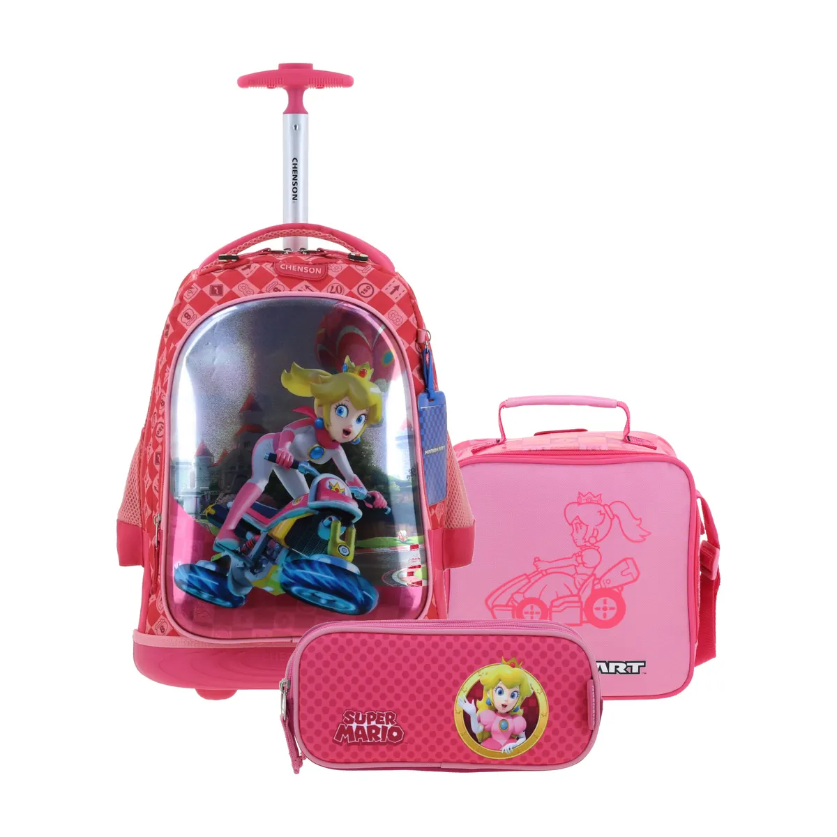 Kit Escolar Mario Bros by Chenson Rosa (Mochila con Ruedas + Lonchera + Lapicera) | Primaria - Modelo MB66278-735
