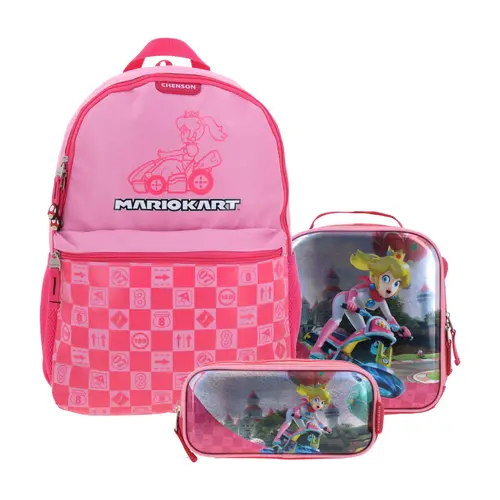 Kit Escolar Mario Bros by Chenson Rosa (Mochila + Lonchera + Lapicera) | Primaria - Modelo MB70359-277