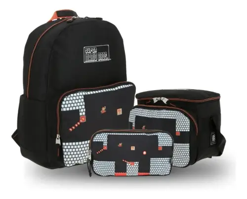 Kit Escolar Mario Bros by Chenson Negro (Mochila + Lonchera + Lapicera) Infantil - Modelo MB66156 1