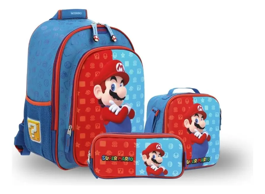 Kit Escolar Mario Bros by Chenson (Mochila + Lonchera + Lapicera) infantil