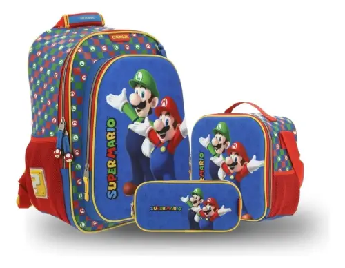 Kit Escolar Mario Bros by Chenson (Mochila + Lonchera + Lapicera) infantil