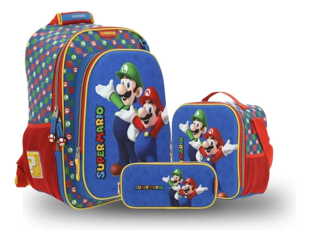 Kit Escolar Mario Bros by Chenson (Mochila + Lonchera + Lapicera) infantil