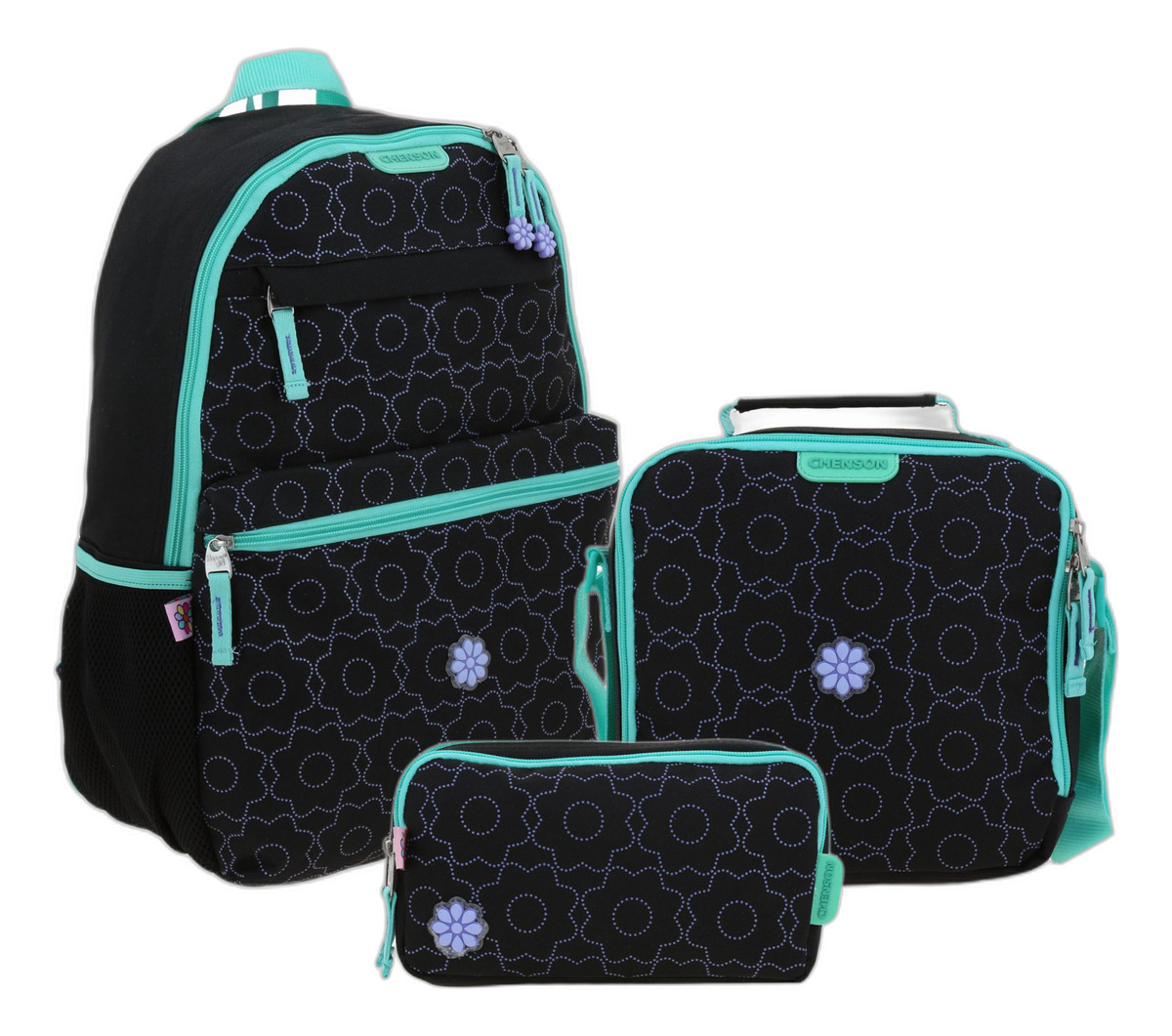 Kit Escolar Chenson Happy Girl Cienta Mochila Lonchera Y Lapicera Negro Y Azul Primaria