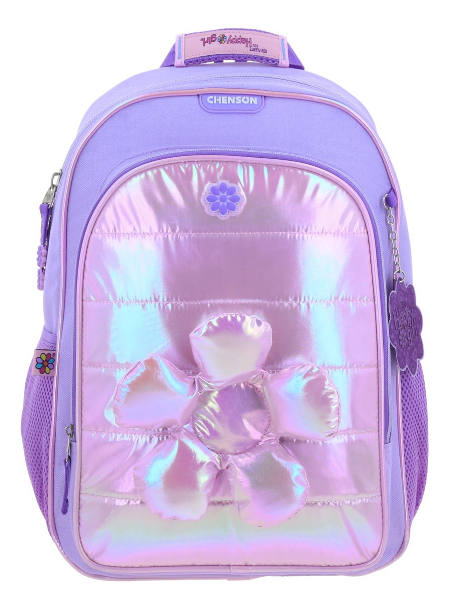 Kit Escolar Chenson Happy Girl Mochila Lapicera Y Lonchera Primaria Color Violeta 2