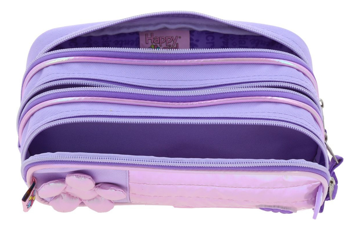 Kit Escolar Chenson Happy Girl Mochila Lapicera Y Lonchera Primaria Color Violeta - vista 2