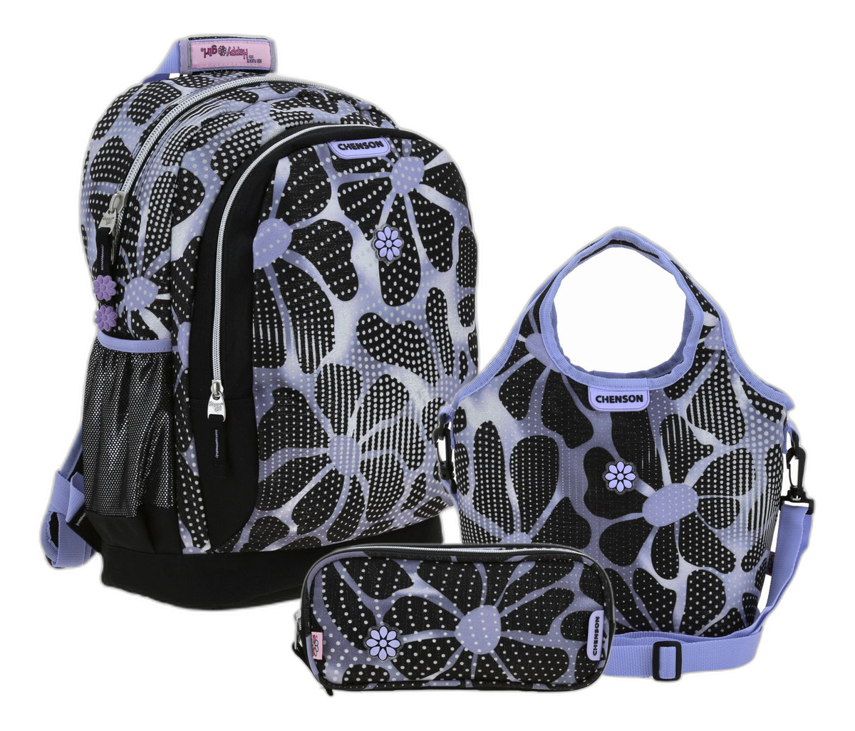 Kit Escolar Chenson Happy Girl Mochila Lonchera Y Lapicera Color Negro Quiz
