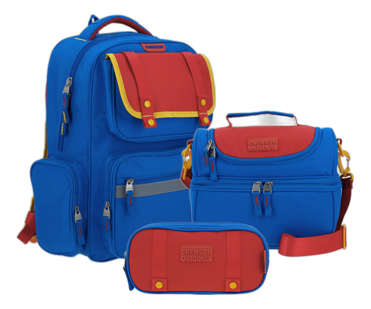 Kit Escolar Chenson Original Mochila Lonchera Y Lapicera  Strong Color Azul Y Rojo
