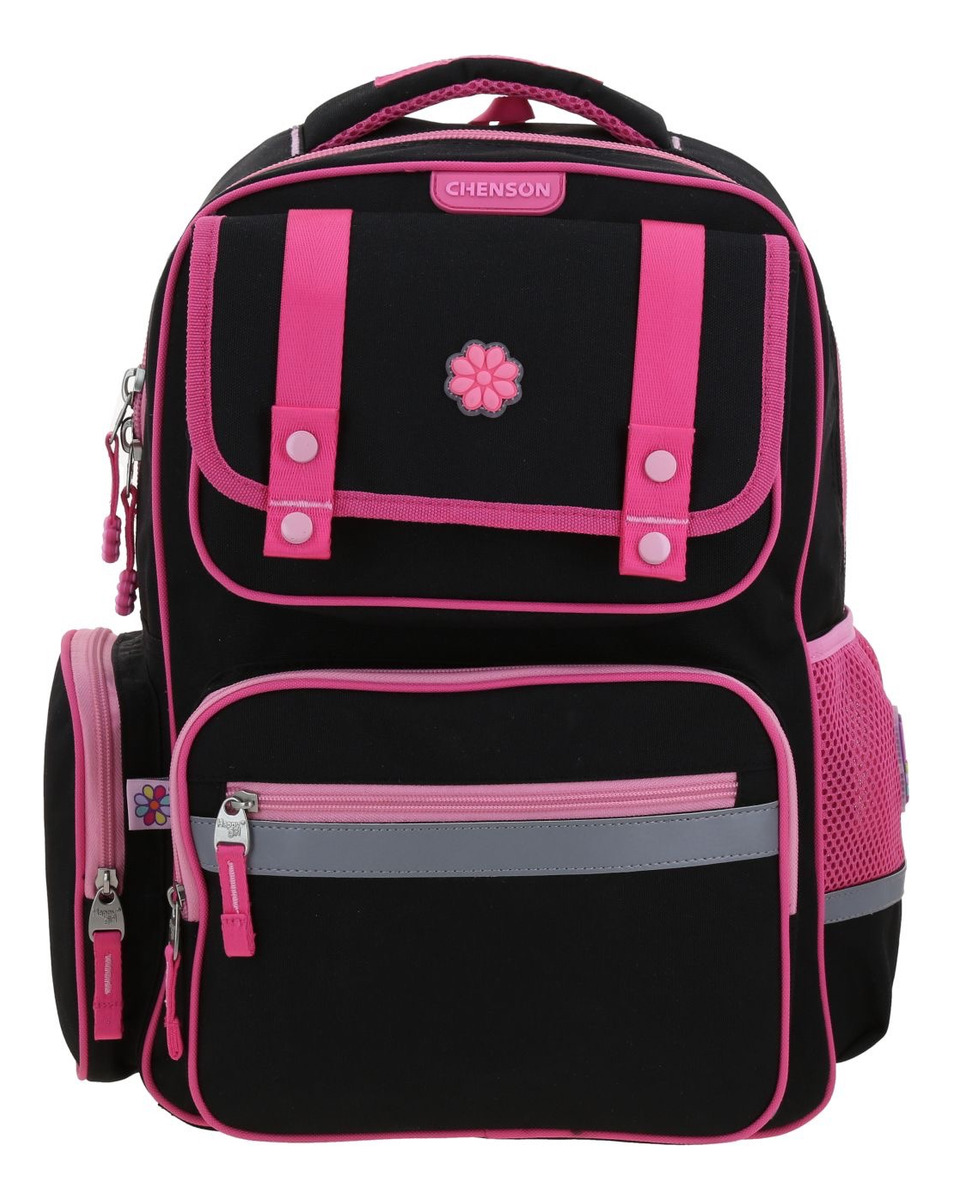 Kit Escolar Chenson Original Mochila Lonchera Y Lapicera Strong Color Negro Y Fucsia 2