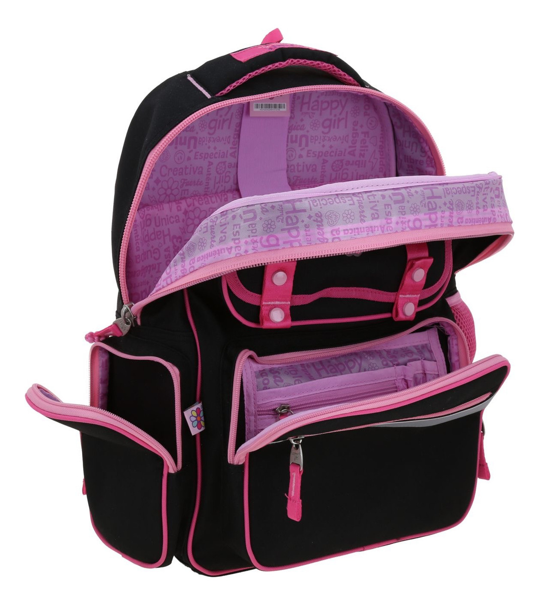 Kit Escolar Chenson Original Mochila Lonchera Y Lapicera Strong Color Negro Y Fucsia 4