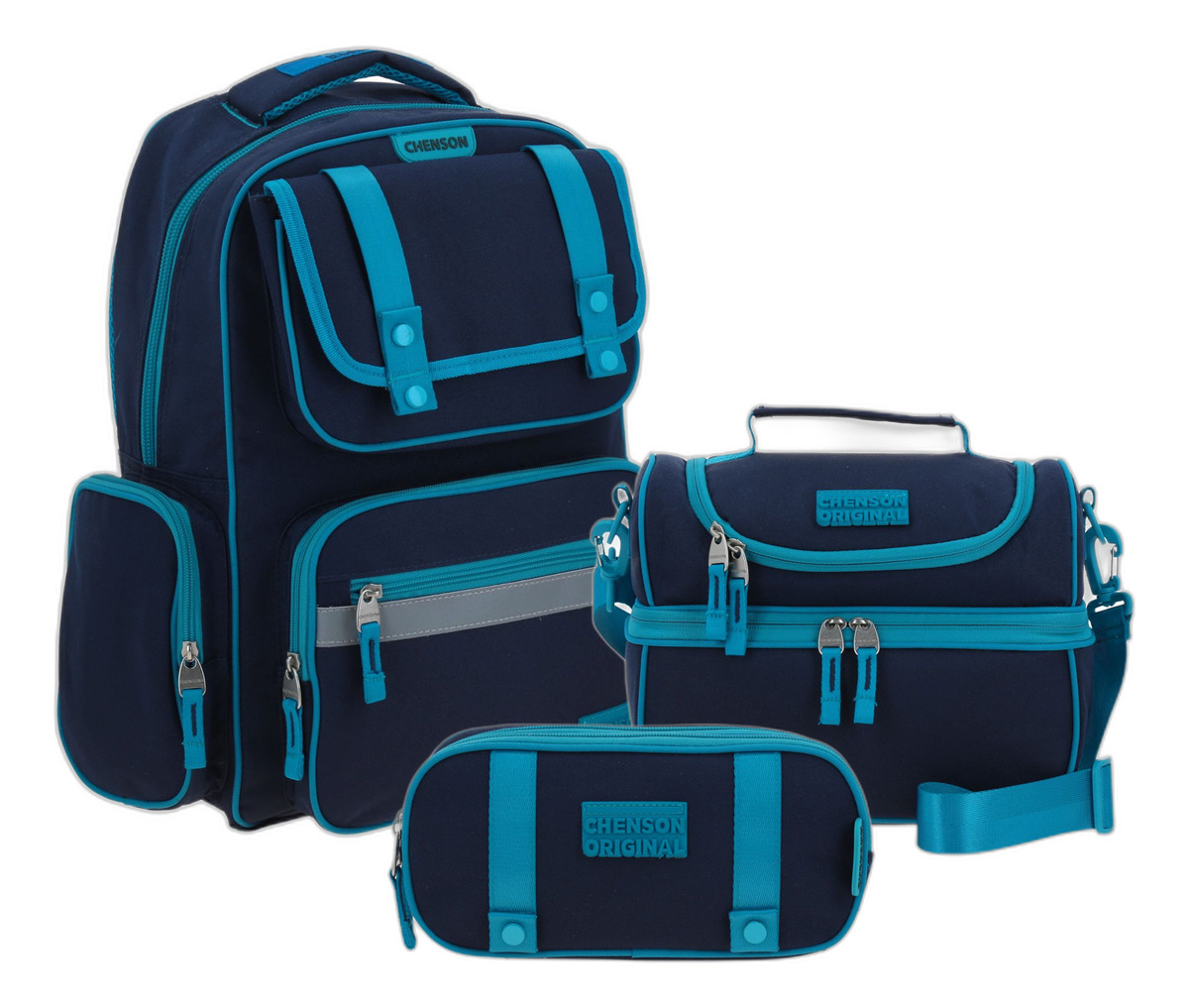 Kit Escolar Chenson Original Strong Mochila Lapicera Y Lonchera Color Turquesa
