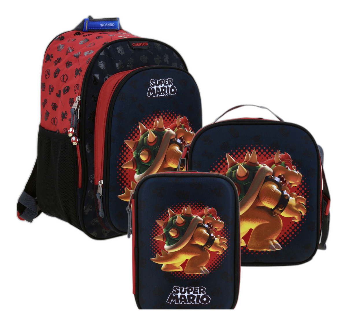 Kit Escolar Chenson Super Mario Bowser Bowie Mochila Lapicera Y Lonchera Negro