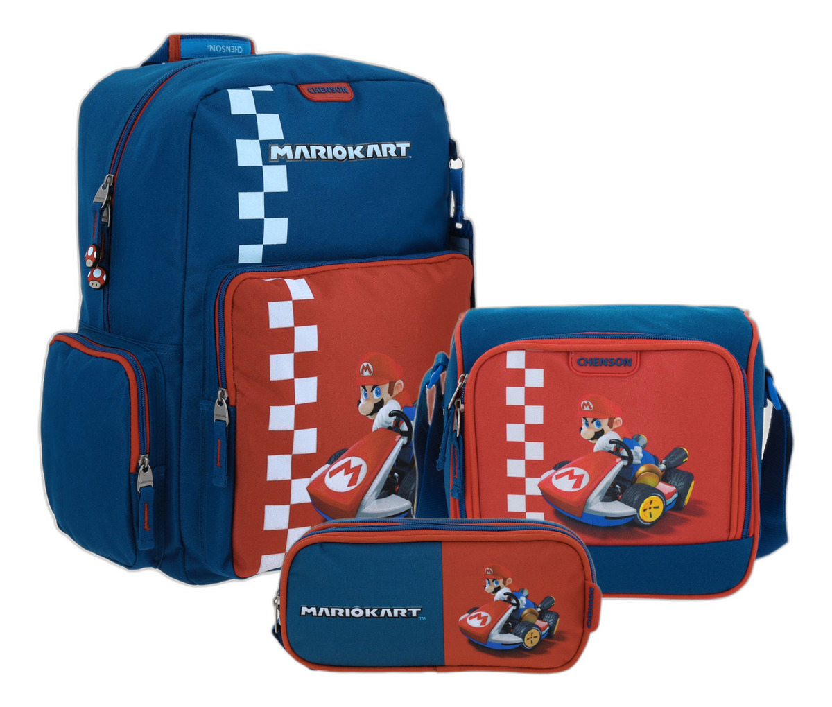 Kit Escolar Chenson Super Mario Brife Mochila Lonchera Y Lapicera Color Azul