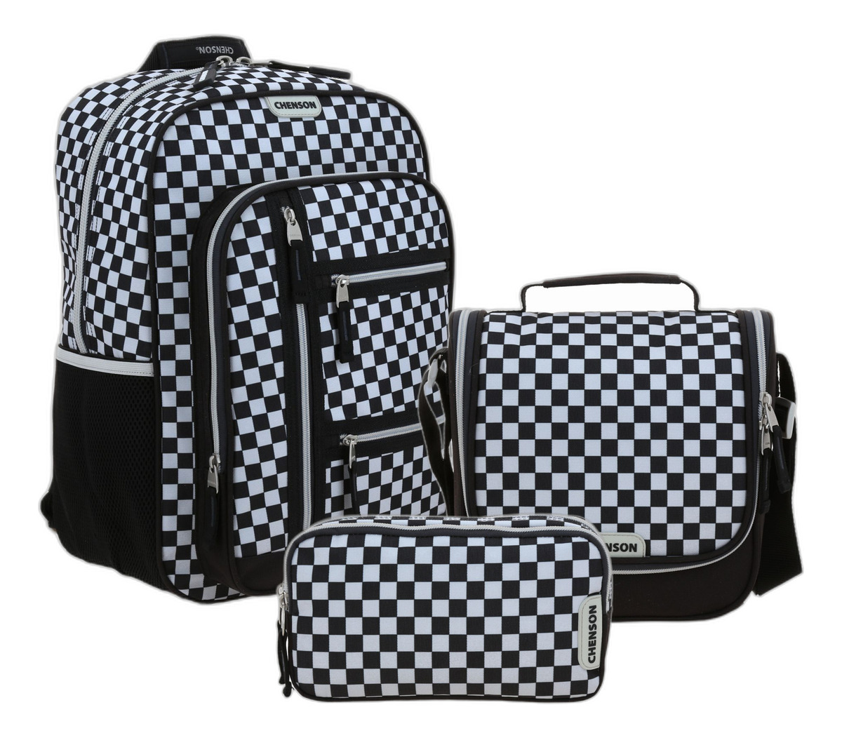 Kit Escolar Mochila Lapicera Y Lonchera Chenson Original Tart Negro Y Blanco