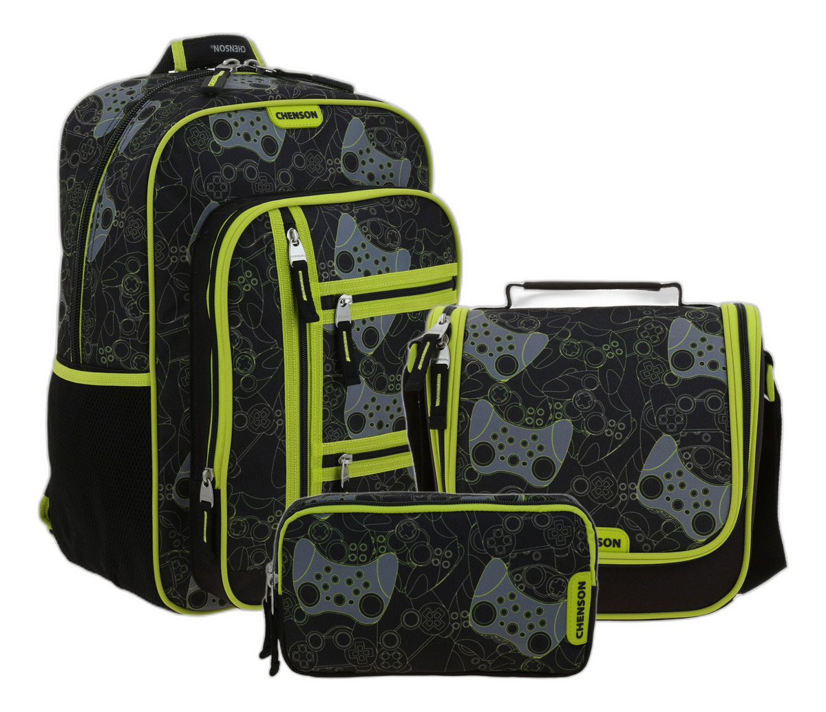 Kit Escolar Mochila Lapicera Y Lonchera Chenson Original Troler Negro