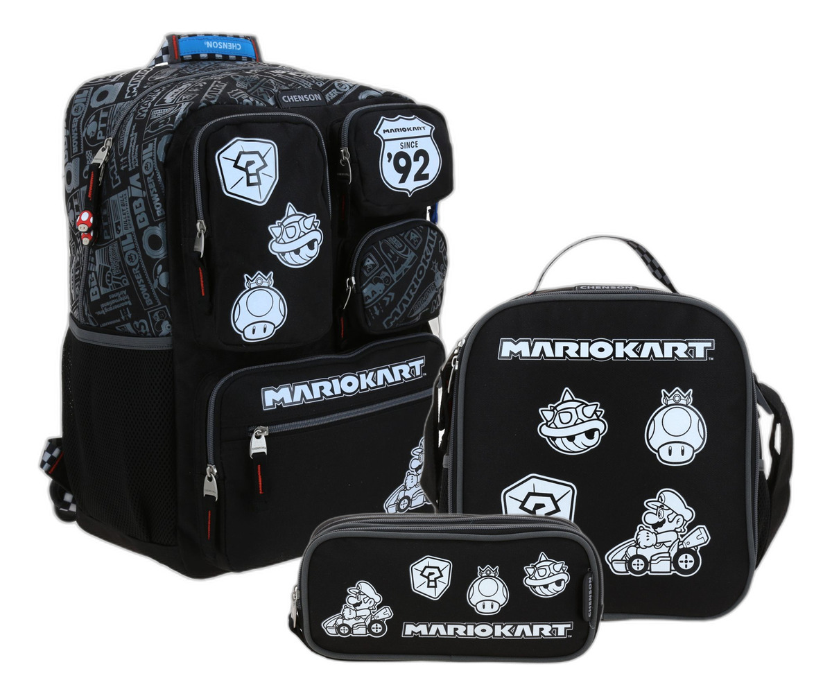Kit Escolar Mochila Lonchera Lapicera Chenson Super Mario Racer Color Negro Escolar Primaria Mb70571-kc3