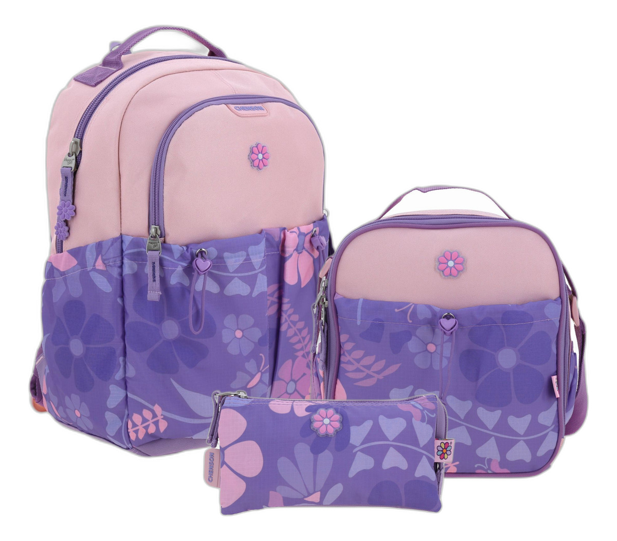 Kit Escolar Mochila Lonchera Y Lapicera Chenson Happy Girl Bagster Color Rosa Primaria