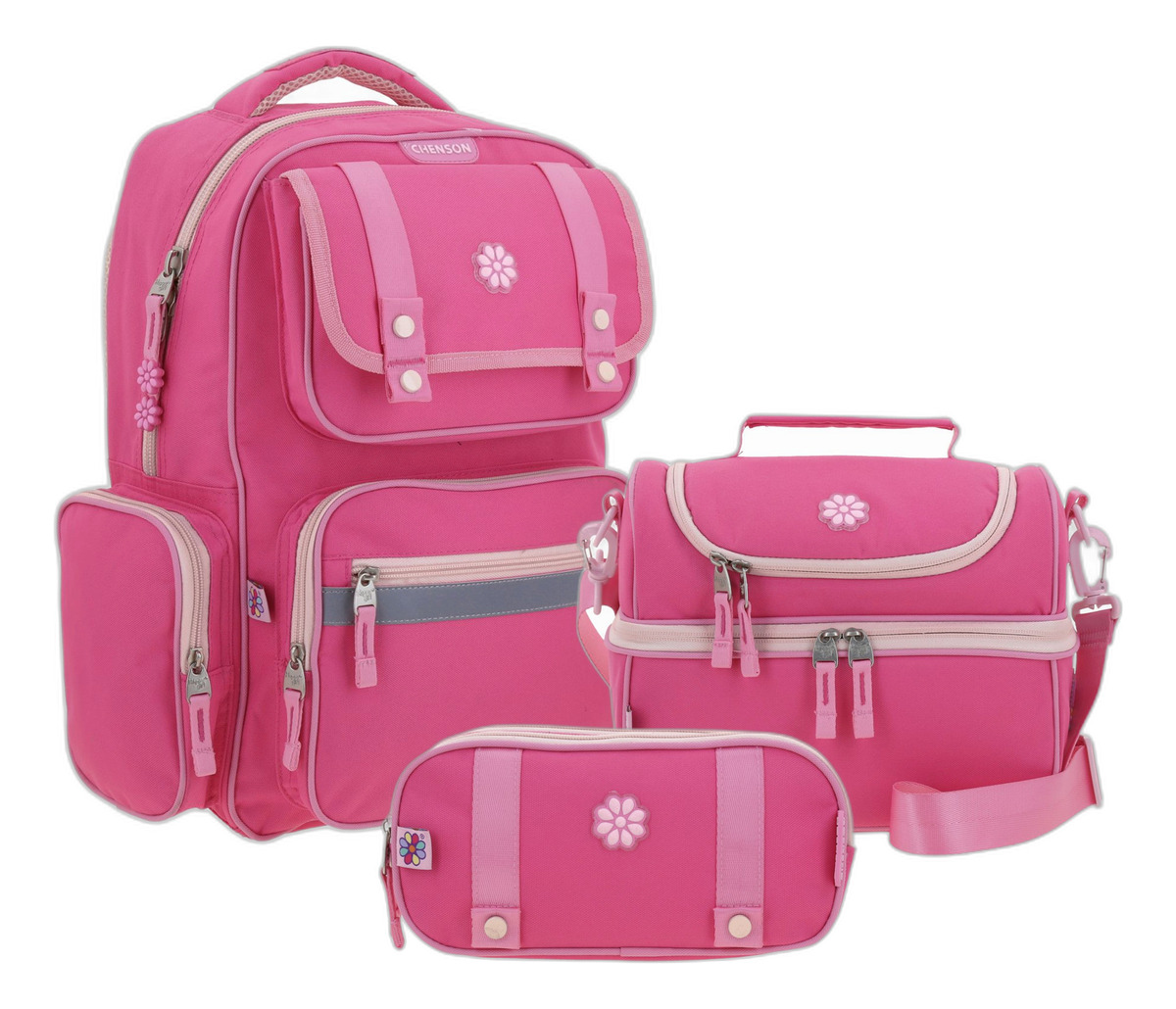 Kit Escolar Mochila Lonchera Y Lapicera Chenson Happy Girl Strong Color Rosa Primaria
