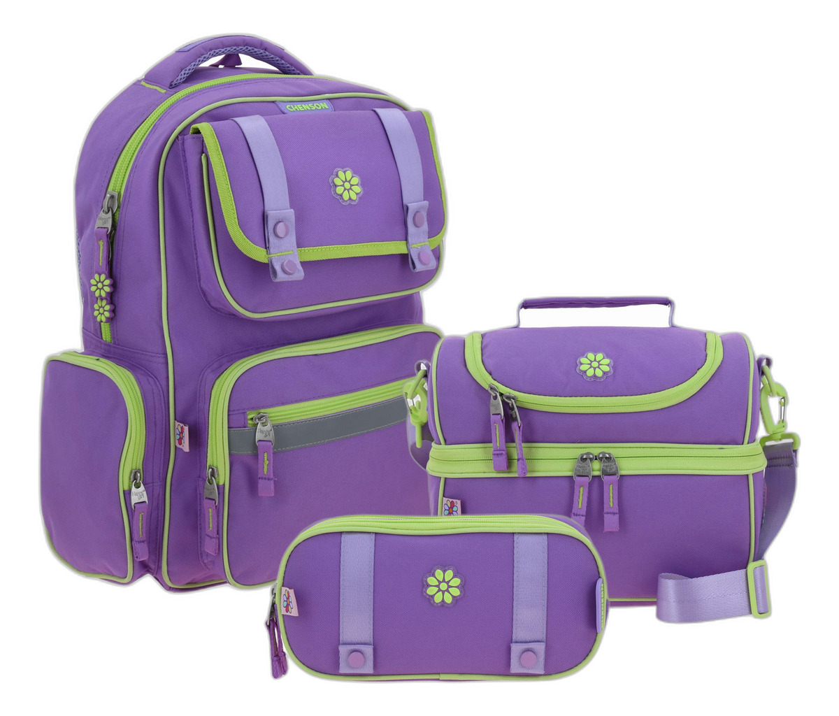 Kit Escolar Mochila Lonchera Y Lapicera Chenson Happy Girl Strong Color Violeta Primaria