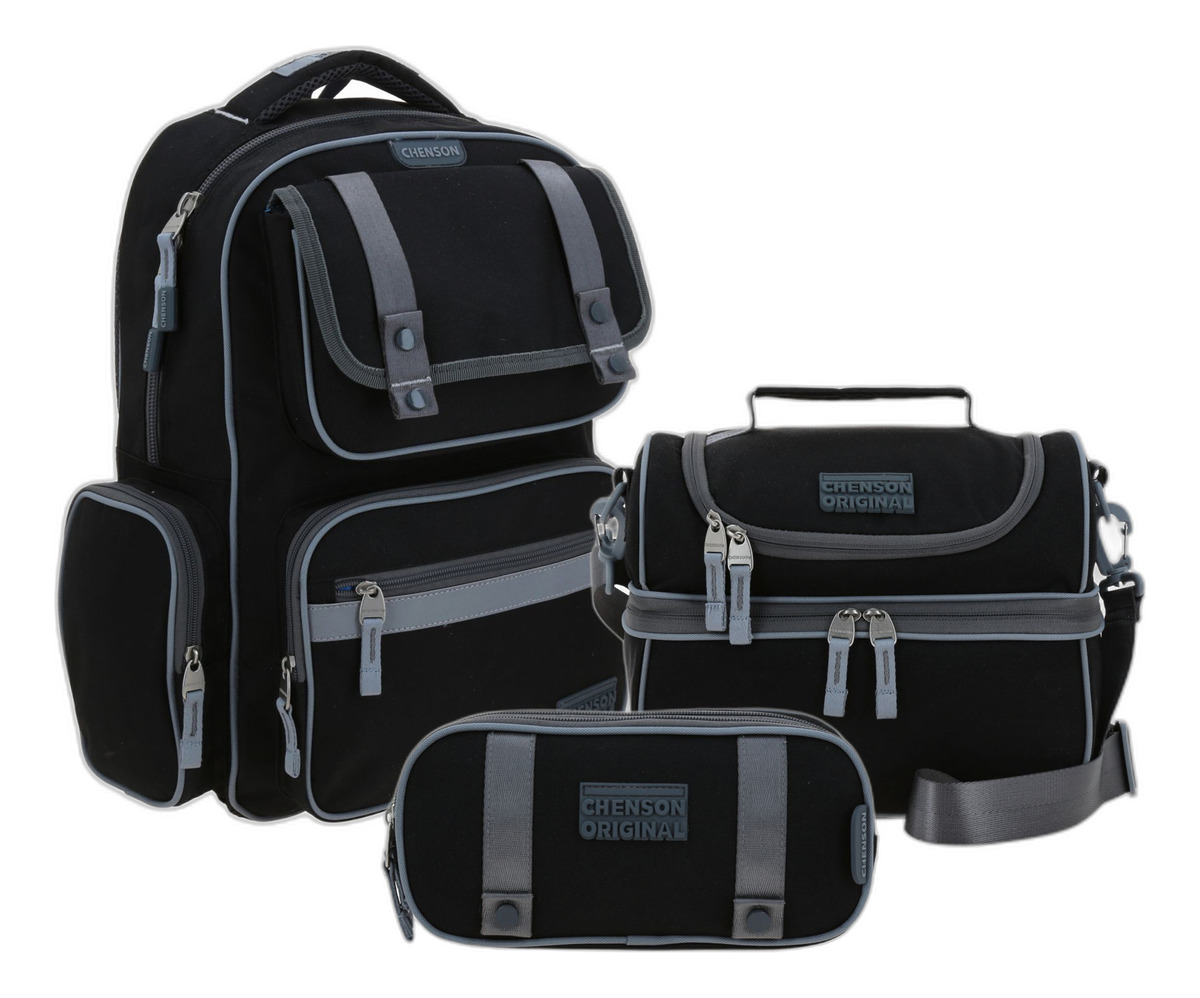 Kit Escolar Mochila Lonchera Y Lapicera Chenson Original Strong Negro