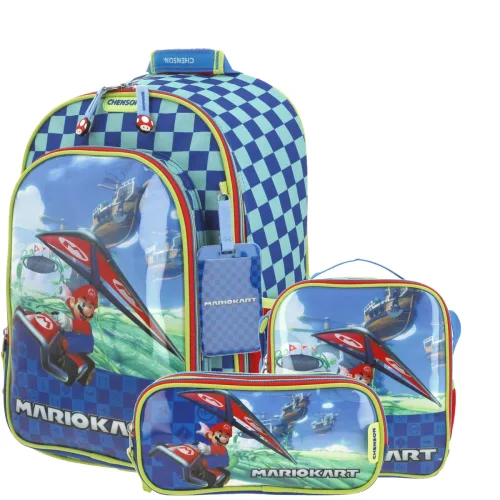 Kit Escolar Mario Bros by Chenson Azul (Mochila + Lonchera + Lapicera) Infantil - Modelo MB66135 1