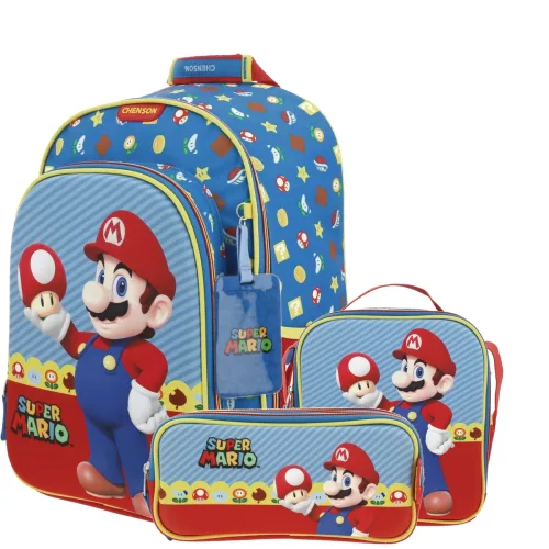 Kit Escolar Mario Bros by Chenson Azul (Mochila + Lonchera + Lapicera) Infantil - Modelo MB66259 1