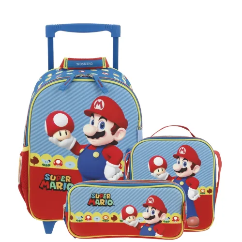 Kit Kinder Mario Bros by Chenson (Mochila + Lonchera + Lapicera) infantil