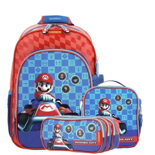 Kit Escolar Mario Bros by Chenson Rojo (Mochila + Lonchera + Lapicera) Infantil - Modelo MB66311 1