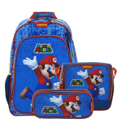 Kit Escolar Mario Bros by Chenson Azul (Mochila + Lonchera + Lapicera) Infantil. - Modelo MB66340 1