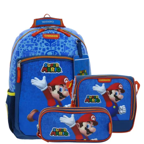 Kit Escolar Mario Bros by Chenson Azul (Mochila + Lonchera + Lapicera) Infantil - Modelo MB66341 1