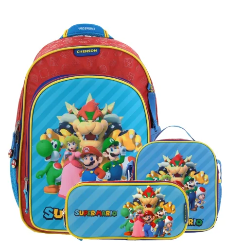 Kit Escolar Mario Bros by Chenson Rojo (Mochila + Lonchera + Lapicera) Infantil - Modelo MB66368 1