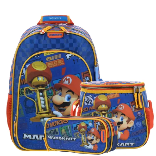 Kit Escolar Mario Bros by Chenson Azul (Mochila + Lonchera + Lapicera) Infantil - Modelo MB66412 1