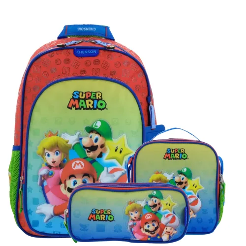 Kit Escolar Mario Bros by Chenson Rojo (Mochila + Lonchera + Lapicera) Infantil - Modelo MB66454 1
