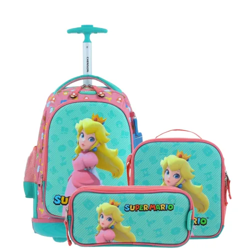 Kit Escolar Princesa Peach by Chenson (Mochila + Lonchera + Lapicera) infantil.
