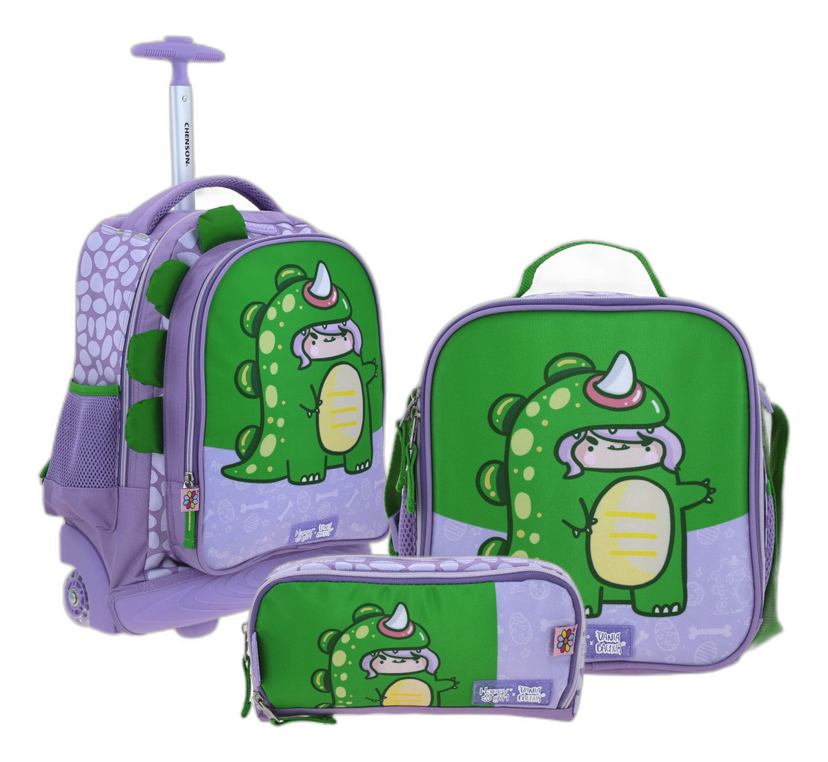Kit Mochila A Ruedas Lonchera Y Lapicera Escolar Chenson Vania Bachur Modelo Vani Vb70704-kb3 Color Verde