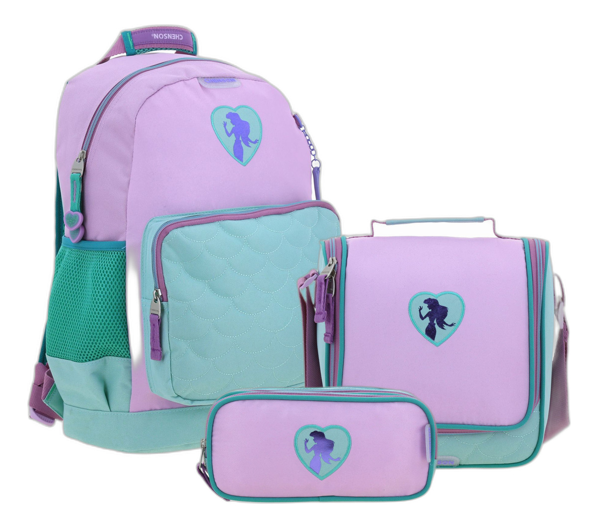 Kit Mochila Lapicera Lonchera Chenson Princesas Ariel Luriel Color Turquesa Pr70463-kc3 Escolar
