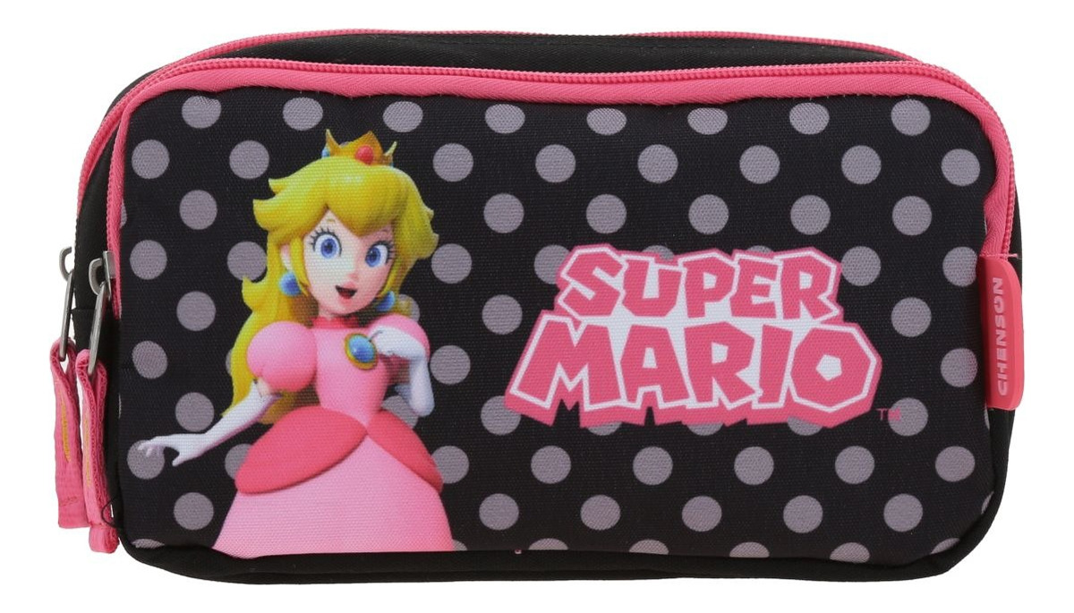 Kit Mochila Lapicera Y Lonchera Chenson Super Mario Loly Peach Negro Y Rosa Escolar Para Niñas 5