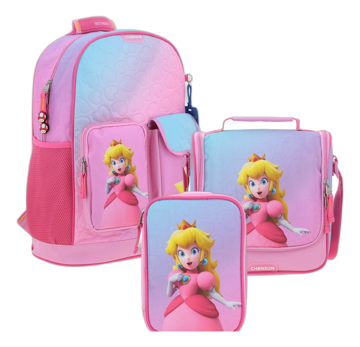 Kit Mochila Lapicera Y Lonchera Chenson Super Mario Peach Kiut Color Rosa Escolar Niñas