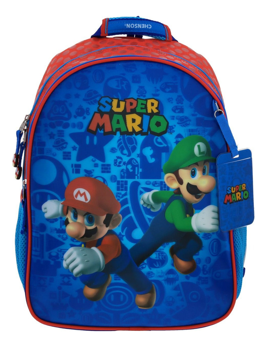 Kit Mochila Lapicera Y Lonchera Escolar Super Mario Esquiep Color Azul Niños 2