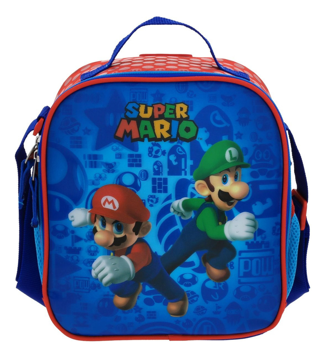Kit Mochila Lapicera Y Lonchera Escolar Super Mario Esquiep Color Azul Niños 5