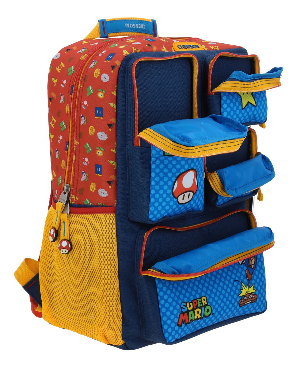 Kit Mochila Lapicera Y Lonchera Escolar Super Mario Onder Color Azul Niños 4