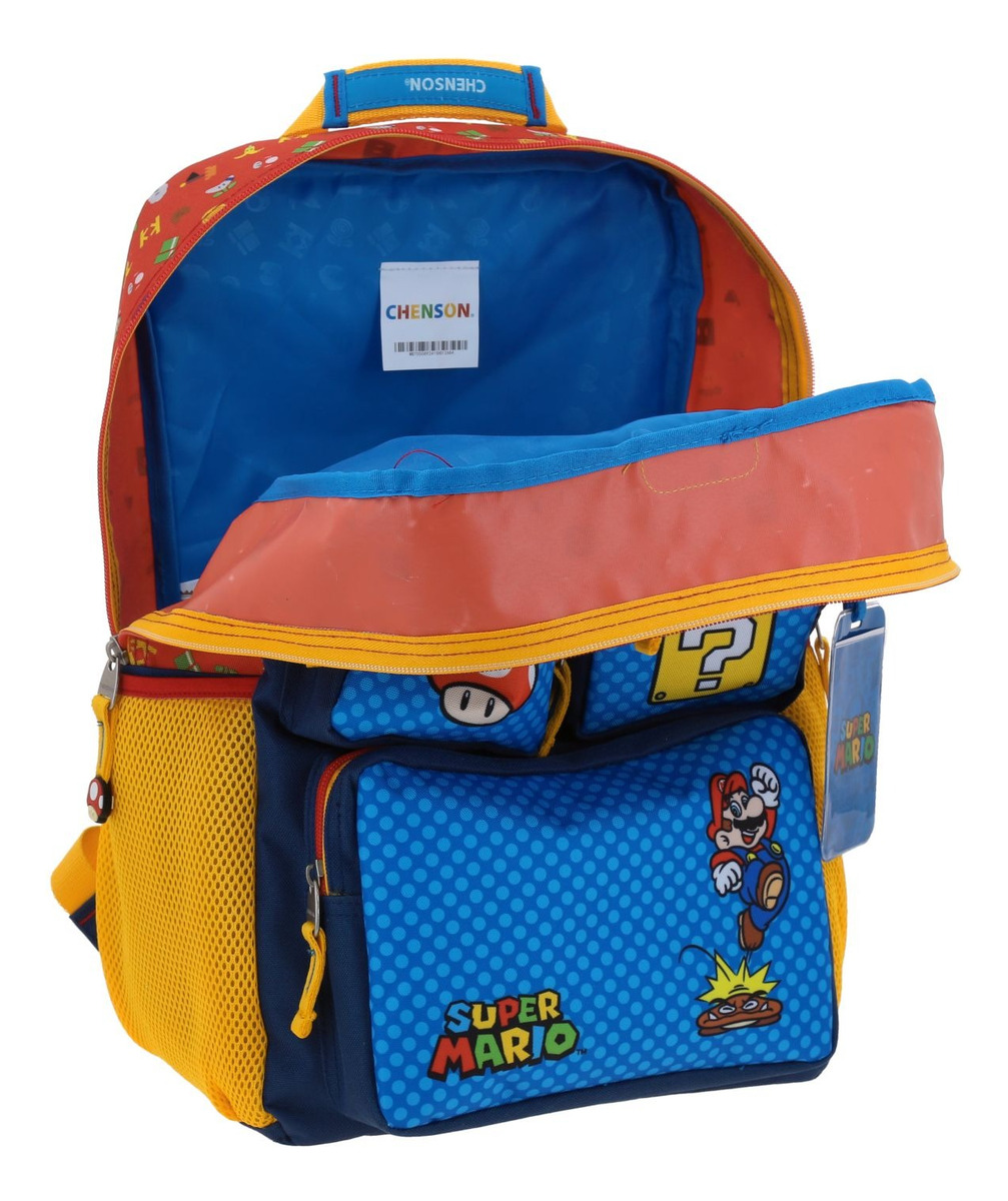 Kit Mochila Lapicera Y Lonchera Escolar Super Mario Onder Color Azul Niños 5