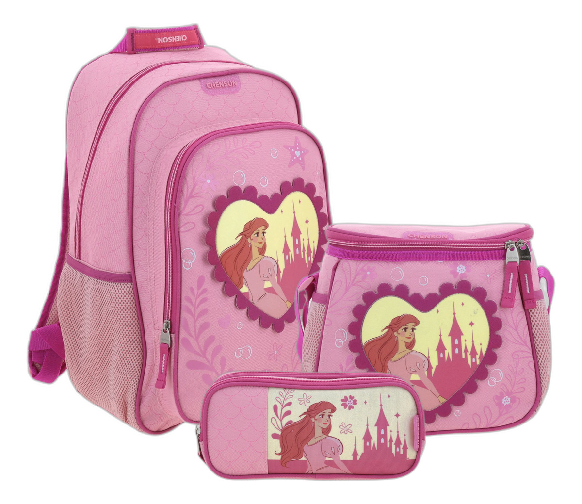 Kit Mochila Lonchera Y Lapicera Chenson Princesas Ariel Color Rosa Escolar Primaria Pr70192-kc3