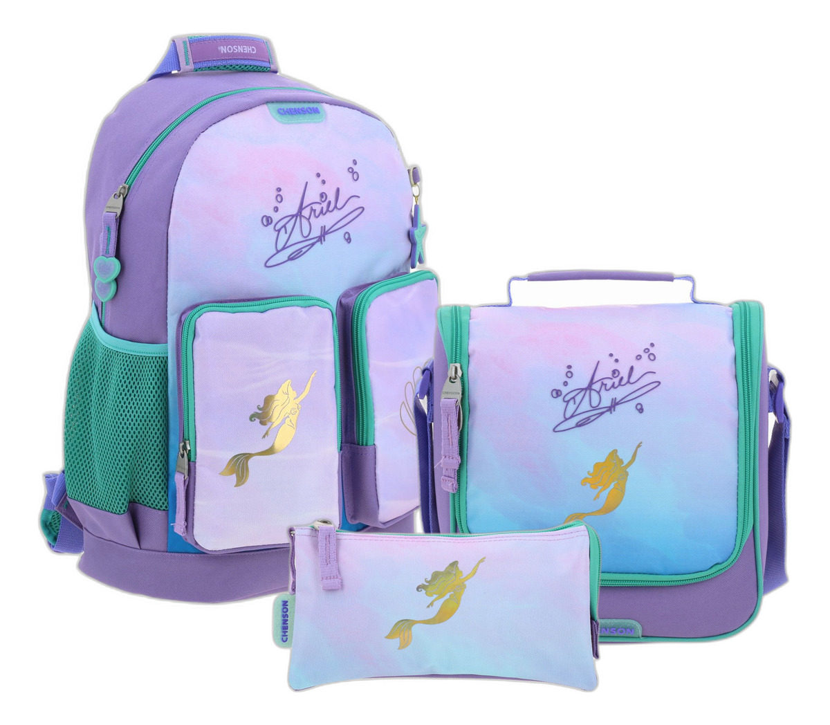 Kit Mochila Lonchera Y Lapicera Chenson Princesas Ariel Escolar Primaria Niñas Pr70266-kc3 Violeta