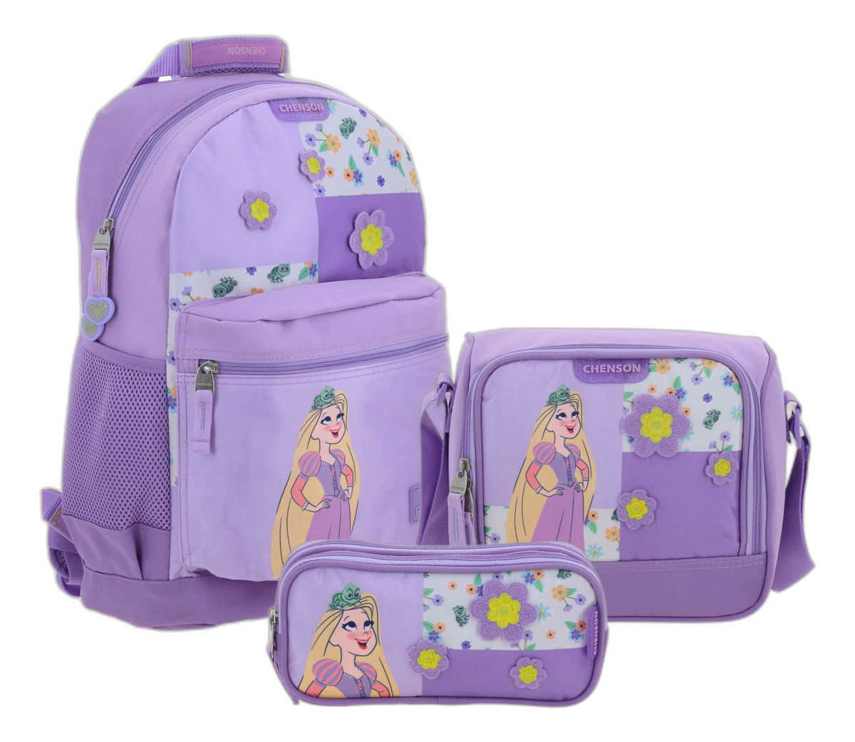 Kit Mochila Lonchera Y Lapicera Chenson Princesas Paski Violeta Pr70527-kc3 Escolar