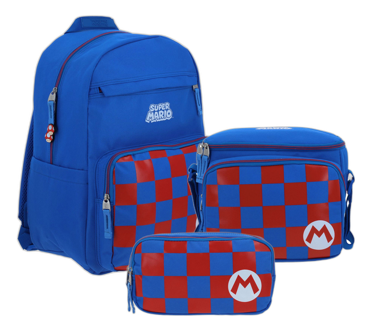 Kit Mochila Lonchera Y Lapicera Chenson Super Mario Escolar Color Azul
