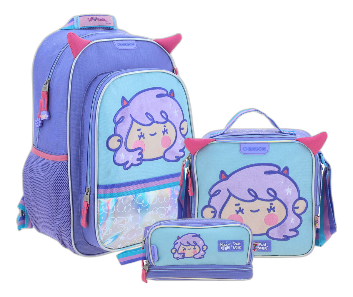 Kit Mochila Lonchera Y Lapicera Chenson Vania Bachur Malva  Vb70468-kc3